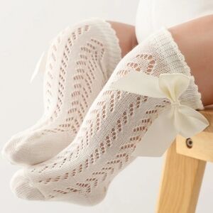 Boho Baby Girl Knee High Crochet Knit Satin Bow Tube Socks Kids Accessory 0-12M